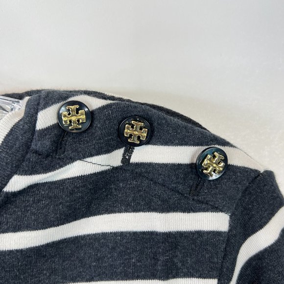 Tory Burch Sz Medium Gray White Striped Graphic Tee - Picture 5 of 15